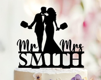 Personalized Table Tennis Wedding Cake Topper, Ping Pong Players with Rackets