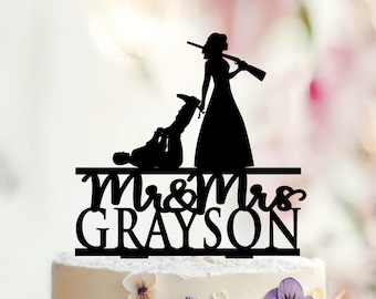 Funny Wedding Cake Topper, Bride Hunting Groom, Acrylic or Wood