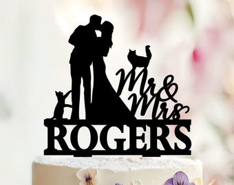 Wedding Silhouette Cake Topper with Cat, Pet Wedding Decor