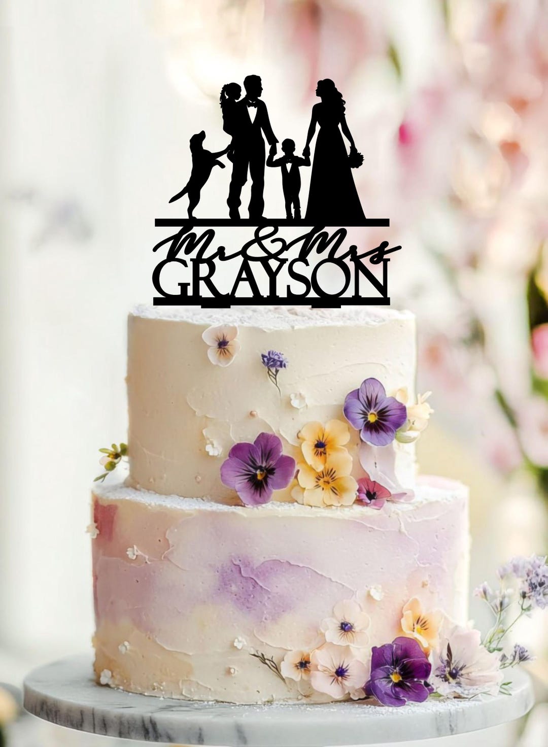 Personalized Family Cake Topper, Bride Groom With Children and Dog - Etsy