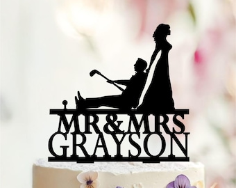 Décoration de gâteau de mariage de golf personnalisée, mariée traînant le marié