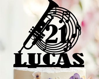 Personalized Trumpet Cake Topper, Musician Birthday Party Decor
