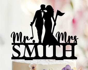 Personalized Golf Wedding Cake Topper, Bride & Groom