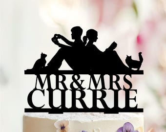 Custom Couple Reading Bride and Groom Wedding Cake Topper, Wedding Gamer cake topper, Gaming Video Game Controller Cake Topper,Cat, Dog