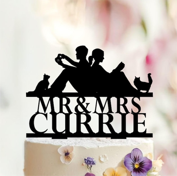 Custom Couple Reading Bride and Groom Wedding Cake Topper, Wedding Gamer cake topper, Gaming Video Game Controller Cake Topper,Cat, Dog