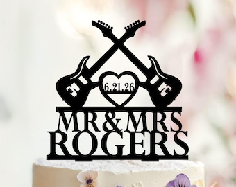 Guitar Wedding Cake Topper, Musician Rock Wedding Decor