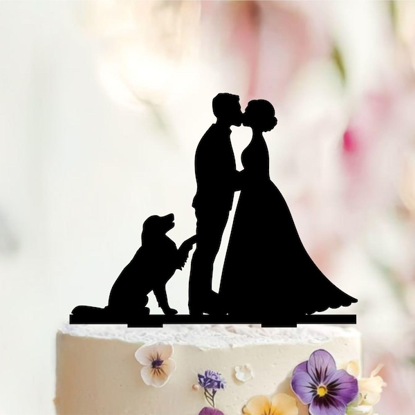 Wedding cake toppers with dogs,Wedding cake topper,Mr and Mrs cake topper + dogs,Silhouette cake topper with two dogs,dogs Silhouette