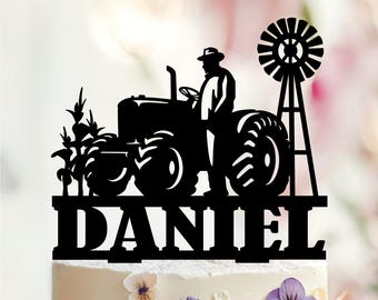 Personalized Tractor Birthday Cake Topper, Rustic Farmhouse Party Decor
