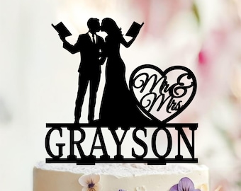 Literary Wedding Cake Topper, Book Lovers, Personalized Name
