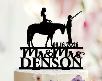 Adorno para tarta de boda de pareja de vaqueros a caballo, temática rústica campestre