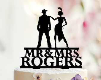 Gatsby Wedding Cake Topper, Dancing Bride and Groom Silhouette