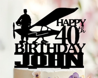 Personalized Pilot Birthday Cake Topper, Aviation Party Decor