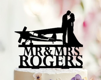 Airplane Wedding Cake Topper, fly away with me pilot, plane weddings toppers, aviation travel