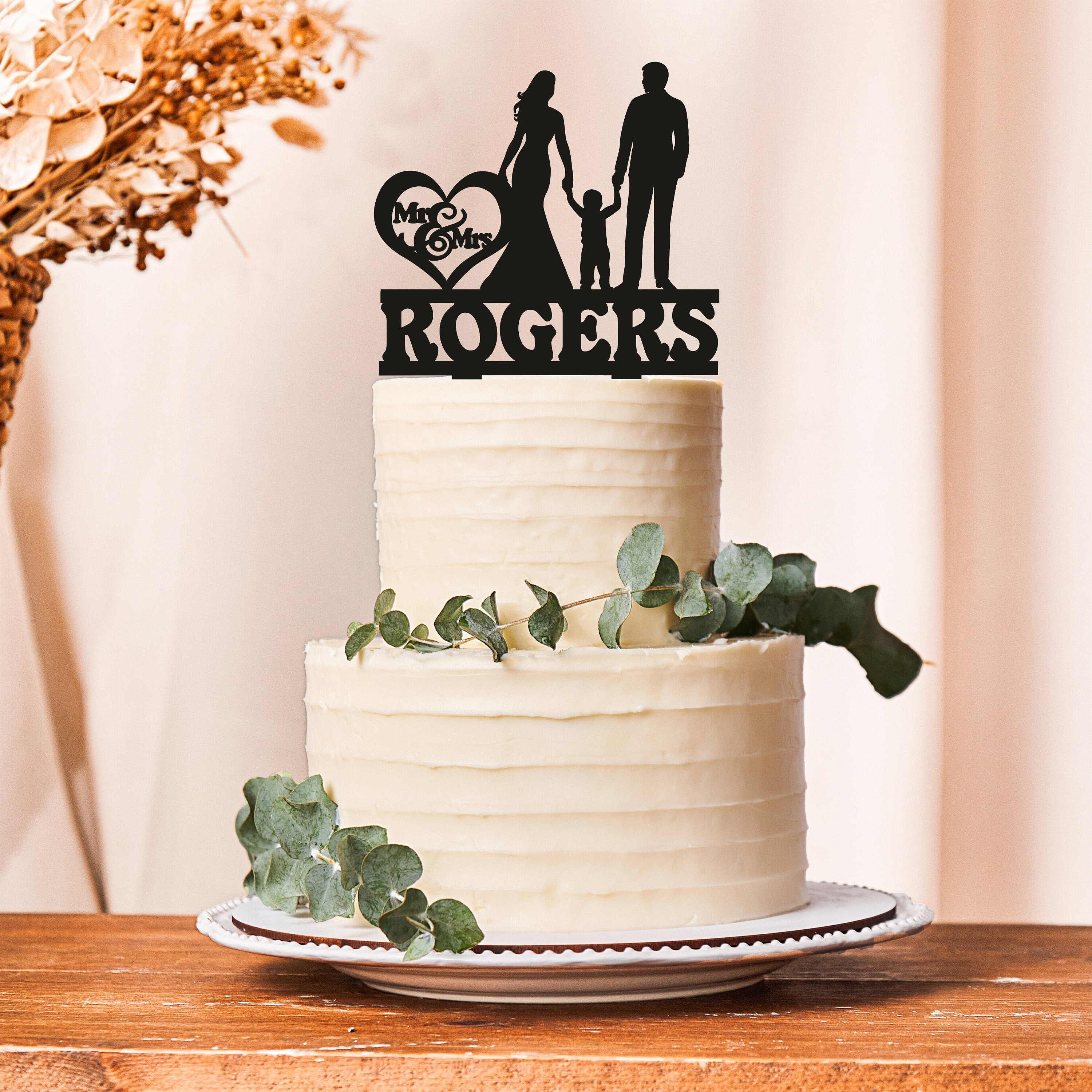 Letra inicial para decoración de tarta de pareja personalizada Mr Mrs Name  Cake Topper personalizado para boda, fecha nombre, novia y novio