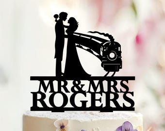 Personalized Train Wedding Cake Topper, Last Name Acrylic