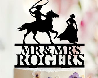 Personalized Cowboy Wedding Cake Topper - Country Western Mr & Mrs