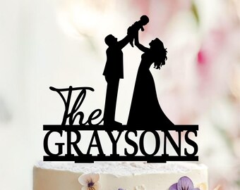 Custom Family Wedding Cake Topper with Child, Anniversary
