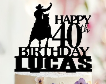 Personalized Horse Rider Birthday Cake Topper, Western Party Decor