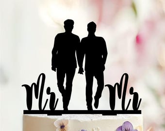 Gay Wedding Cake Topper, Same Sex Silhouette, Mr & Mr