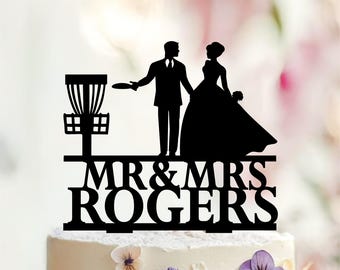 Personalized Frisbee Wedding Cake Topper, Disc Golf Bride and Groom