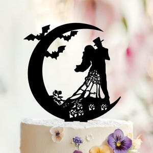 Gotisk bröllopstårtdekoration, Måne och fladdermöss, Halloween-silhuett