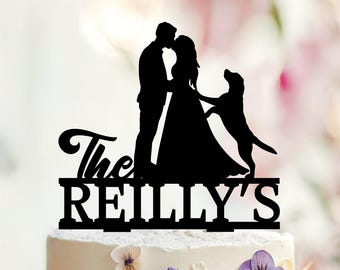 Сouple Wedding Cake Topper with Labrador Retriever, Dog Silhouette toppers decoration
