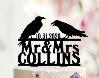 Gothic Raven Wedding Cake Topper, Halloween Crow Silhouette