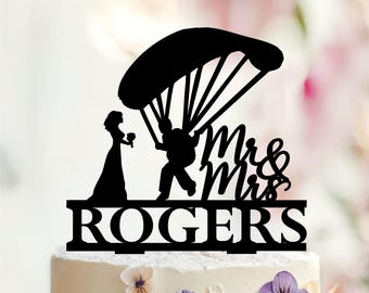 Skydiver Wedding Cake Topper, Parachute Couple Silhouette