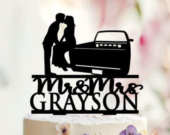 Pickup Truck Wedding Cake Topper, Bride and Groom, Personalized Last Name