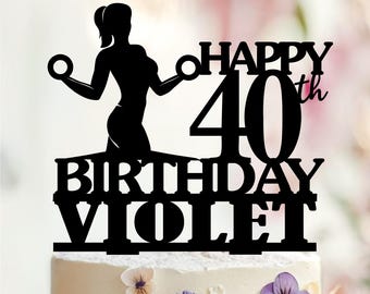 Personalized Fitness Birthday Cake Topper, Gym Girl Powerlifting