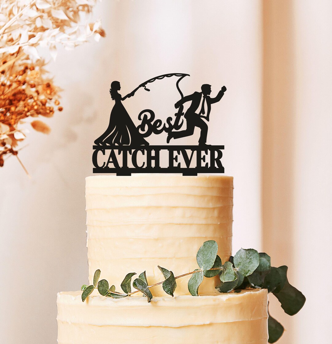 Bride Pulling Groom Wedding Cake Topper, Best Catch Ever Cake Topper ...