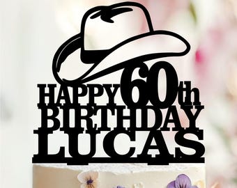 Cowboy Hat Birthday Cake Topper, Western Rodeo Theme Hats Personalized Cake Decoration