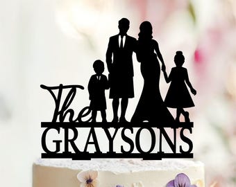 Adorno para tarta de boda escocesa con niño, adorno para tarta familiar, silueta de novio con falda escocesa, adorno para tarta de boda, decoración para tarta de boda
