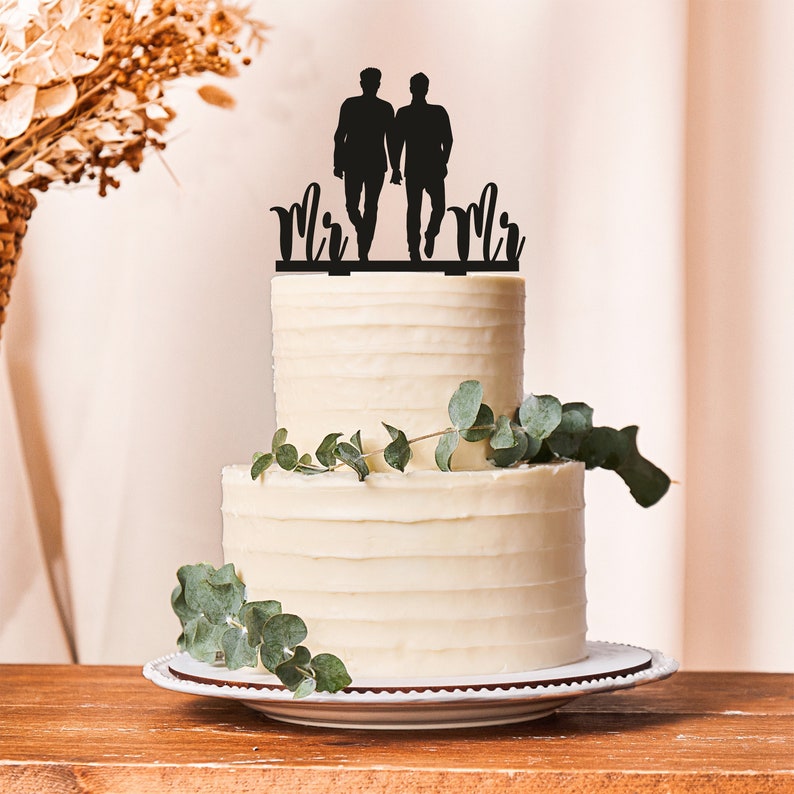 Gay cake topper for wedding, same sex cake topper, gay silhouette cake topper, wedding cake topper for men gift,gay cake topper,gay men 2224 image 1