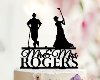 Personalized Golf Wedding Cake Topper, Mr & Mrs Golfer Theme