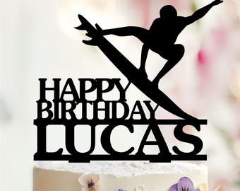 Personalized Surfer Birthday Cake Topper, Beach Party Decoration