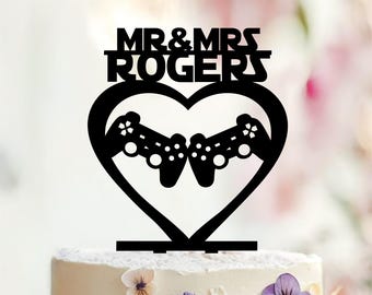 Personalized Gamer Wedding Cake Topper, Video Game Controller, Mr & Mrs