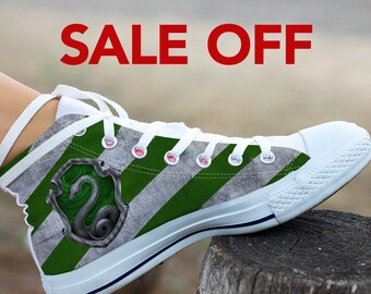 Slytherin Custom High Top, Slytherin Custom Shoes, Harry Potter Gift, Hogwarts Shoes, Gryffindor, Harry Potter Custom Converse Shoes, Snake