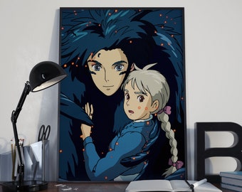 Howl's moving castle poster, Studio Ghibli, Studio Ghibli Poster, Hayao Miyazaki Print, Anime Poster, Totoro, Howl Sophia, Minimalist Print