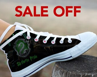 Slytherin Custom Shoes, Slytherin Custom High Top, Harry Potter Gift, Hogwarts Shoes, Gryffindor, Harry Potter Custom Converse Shoes, Snake