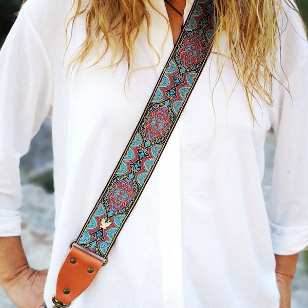 Guitar strap for purse, bag strap crossbody, purse strap 2 inch wide, purse strap embroidered, shoulder bag strap, <<purse NOT included