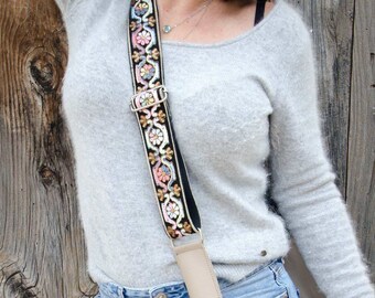 Leren crossbodytas met verwisselbare gitaarbanden. Portemonnee met gitaarband, crossbodytas, schouderband met tas, leren tas dames