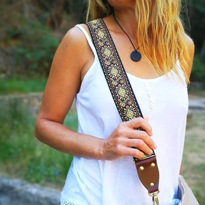 Purse Strap, Boho Bag Strap, Crossbody Strap for Purses, Embroidered Purse Strap, Vintage Jacquard Bohemia Pattern Canvas Guitar Strap