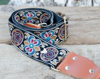 Correa de guitarra para bolso, correa bordada, correa ajustable para bolsos, correa de hombro de repuesto, correa de bolso con flores, correa de bolso ancha