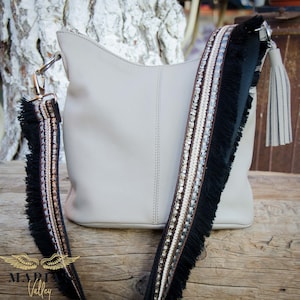 Leather Bag and guitar strap  with sequin details. Handbag strap, crossbody bag, crossbody purse, Guitar strap for purse with fringes