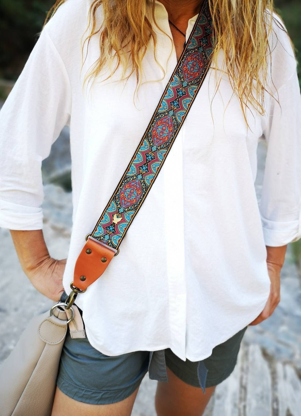 Crossbody Leather Bag With Guitar Strap, Guitar Strap Purse, Wide