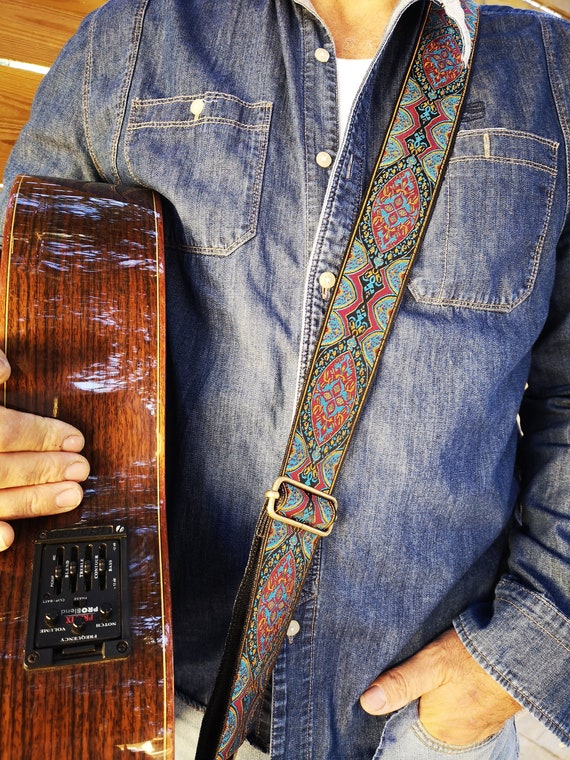 Guitar Strap Guitar Strap in Vintage and Folk Style Mythical Guitar Strap 60s Thick Leather Ends for Acoustic Electric Bass Guitar Etsy Singapore