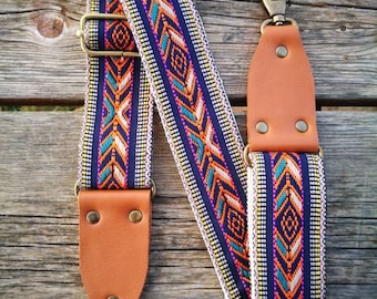 Adjustable Jacquard Guitar Purse Strap – Handmade Leather Bag Replacement