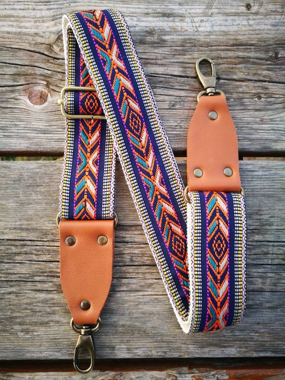 Adjustable Jacquard Guitar Purse Strap – Handmade Leather Bag Replacement