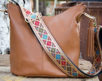 Lederen Messenger Bag voor vrouw, Crossbody tas, lederen Crossbody tas, lederen tas met gitaarband, gitaarband portemonnee, grijze tas, bruine tas